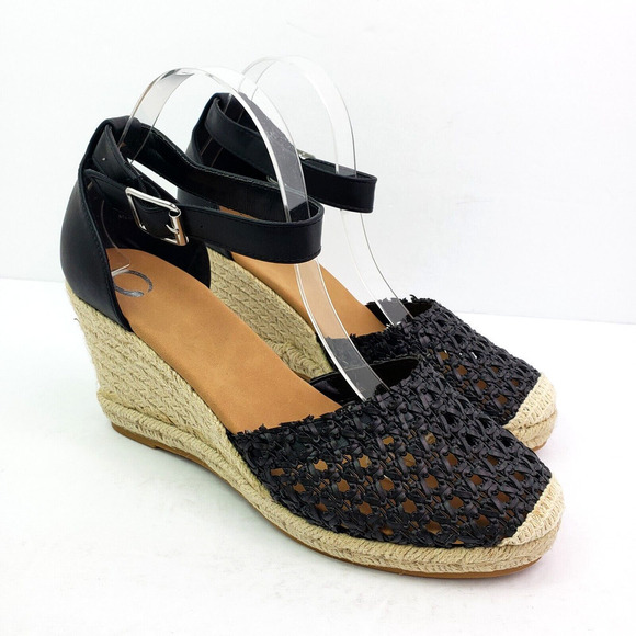 Journee Collection Sierra Womens Sz 11 Black 3.5" Heel Wedge Espadrille Sandals - Picture 1 of 15